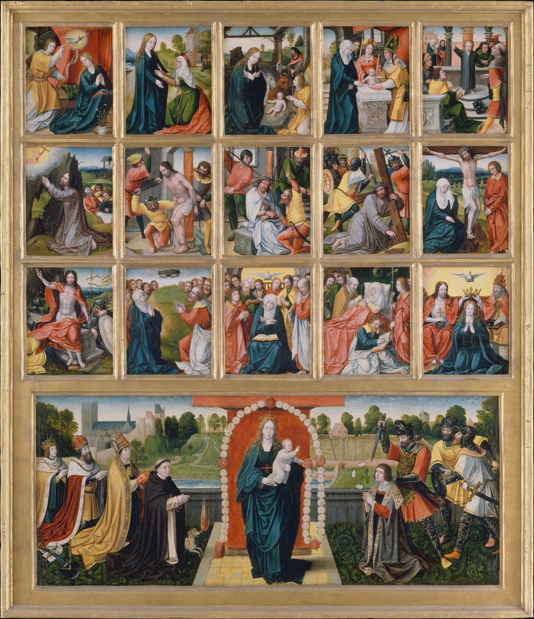 Piętnaście tajemnic i Dziewica Różańcowa. autorstwa Netherlandish Painter