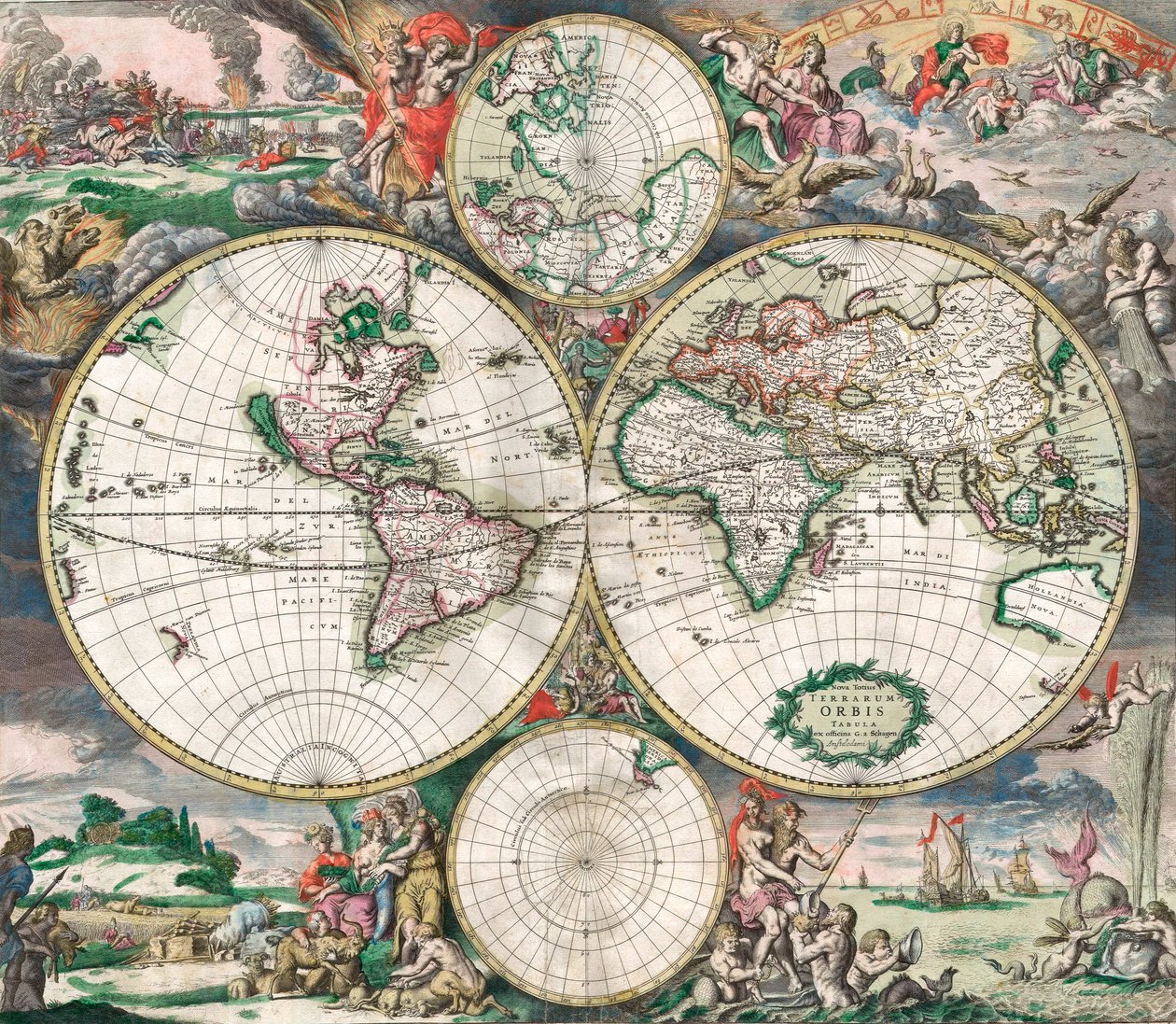 Antyczna holenderska mapa świata autorstwa Netherlandish School