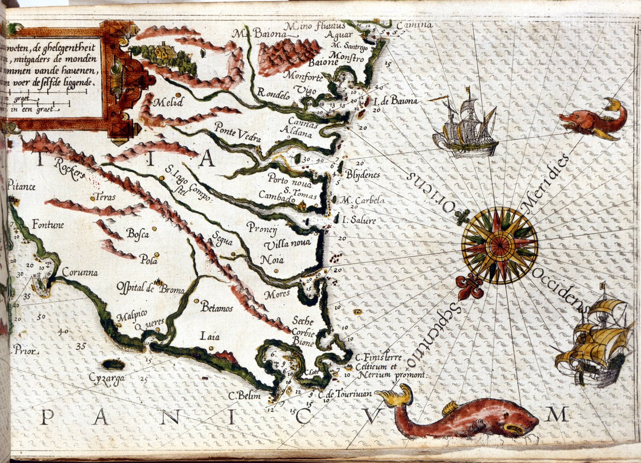 Cape Finisterre po portugalsku Luca J. Waghenaer tresoor de zeevaert, Leiden 1592 autorstwa Netherlandish School