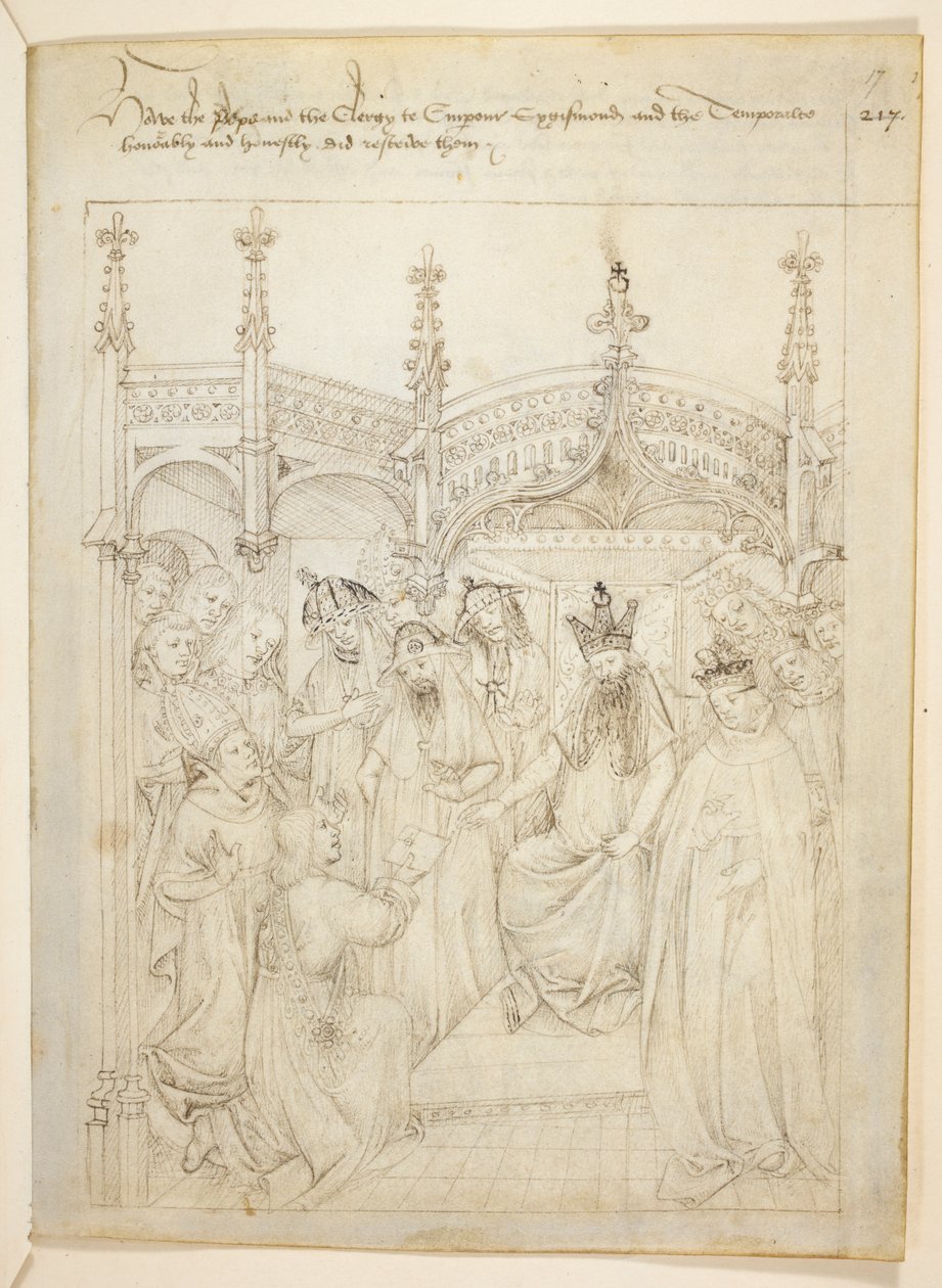 Bawełna Juliusz E. IV, art. 6, „Korowód Beauchamp”, c.1483 (atrament na welinie) autorstwa Netherlandish School