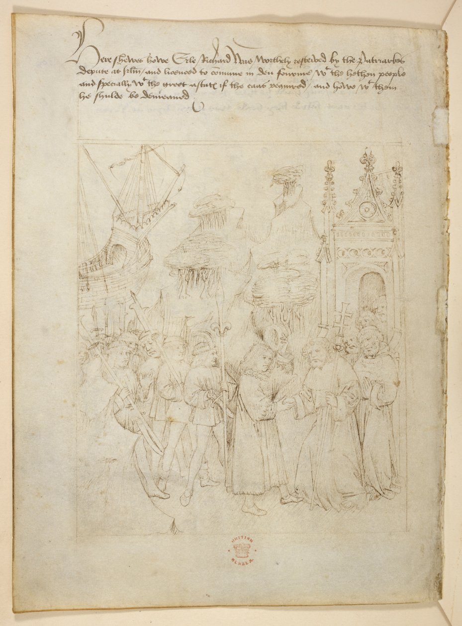 Bawełna Juliusz E. IV, art. 6, „Korowód Beauchamp”, c.1483 (atrament na welinie) autorstwa Netherlandish School