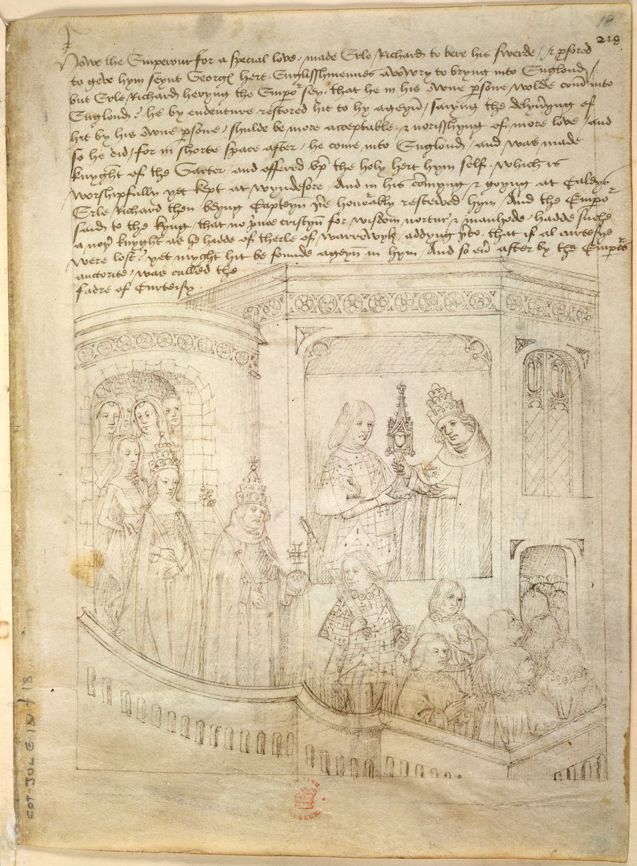 Bawełna Juliusz E. IV, art. 6, „Korowód Beauchamp”, c.1483 (atrament na welinie) autorstwa Netherlandish School