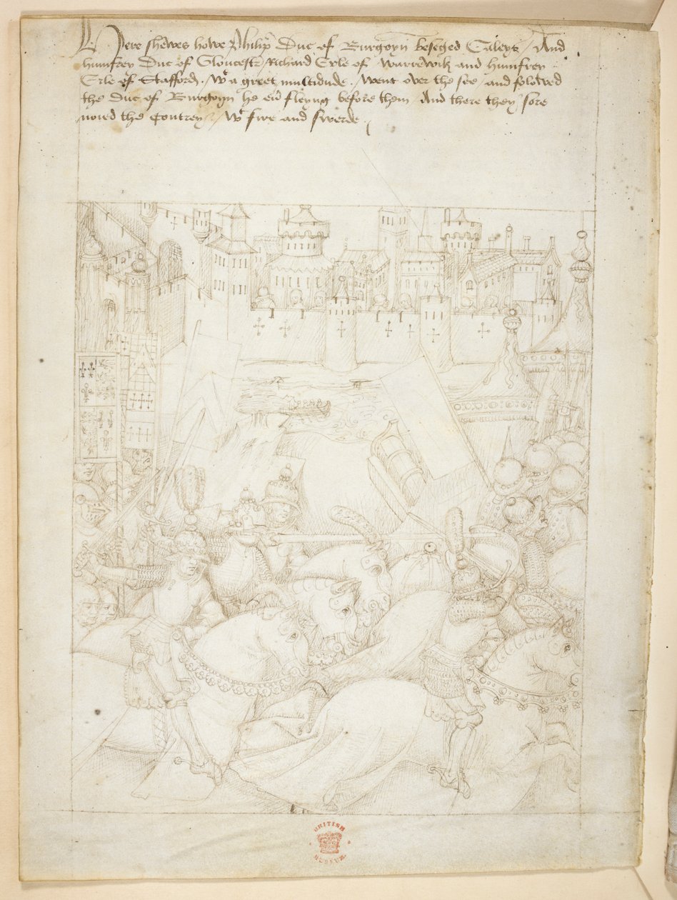 Bawełna Juliusz E. IV, art. 6, „Korowód Beauchamp”, c.1483 (atrament na welinie) autorstwa Netherlandish School