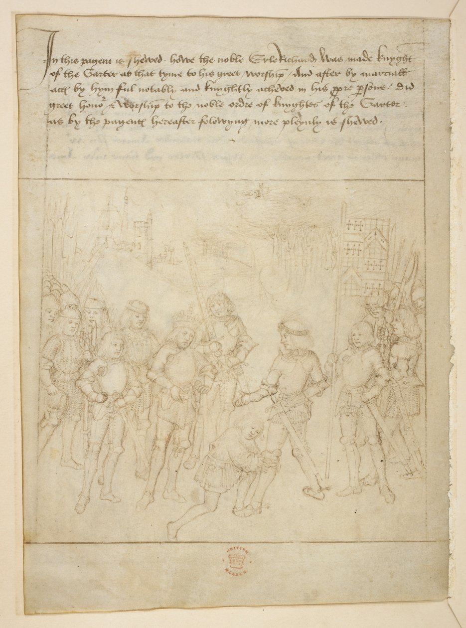 Bawełna Juliusz E. IV, art. 6, „Korowód Beauchamp”, c.1483 (atrament na welinie) autorstwa Netherlandish School