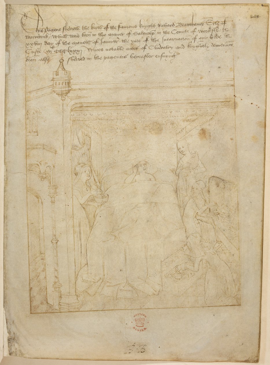 Bawełna Juliusz E. IV, art. 6, „Korowód Beauchamp”, c.1483 (atrament na welinie) autorstwa Netherlandish School