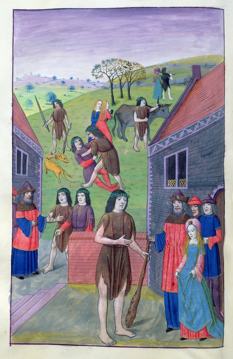 Ms 324 f.91 przeciwko Herkulesowi walczy z Acheloosem i bierze byka za róg, 1479 autorstwa Netherlandish School
