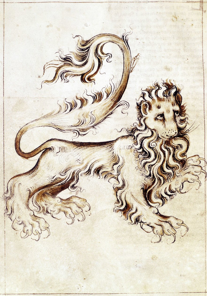 Sloane 3983 f.16v Znak zodiaku Lew (welum) autorstwa Netherlandish School