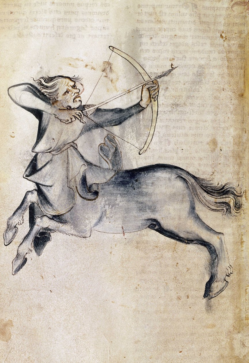 Sloane 3983 f.9v Rysunek Strzelca; z przekładu perskiego traktatu astrologicznego „Liber Astrologiae” (welum) autorstwa Netherlandish School