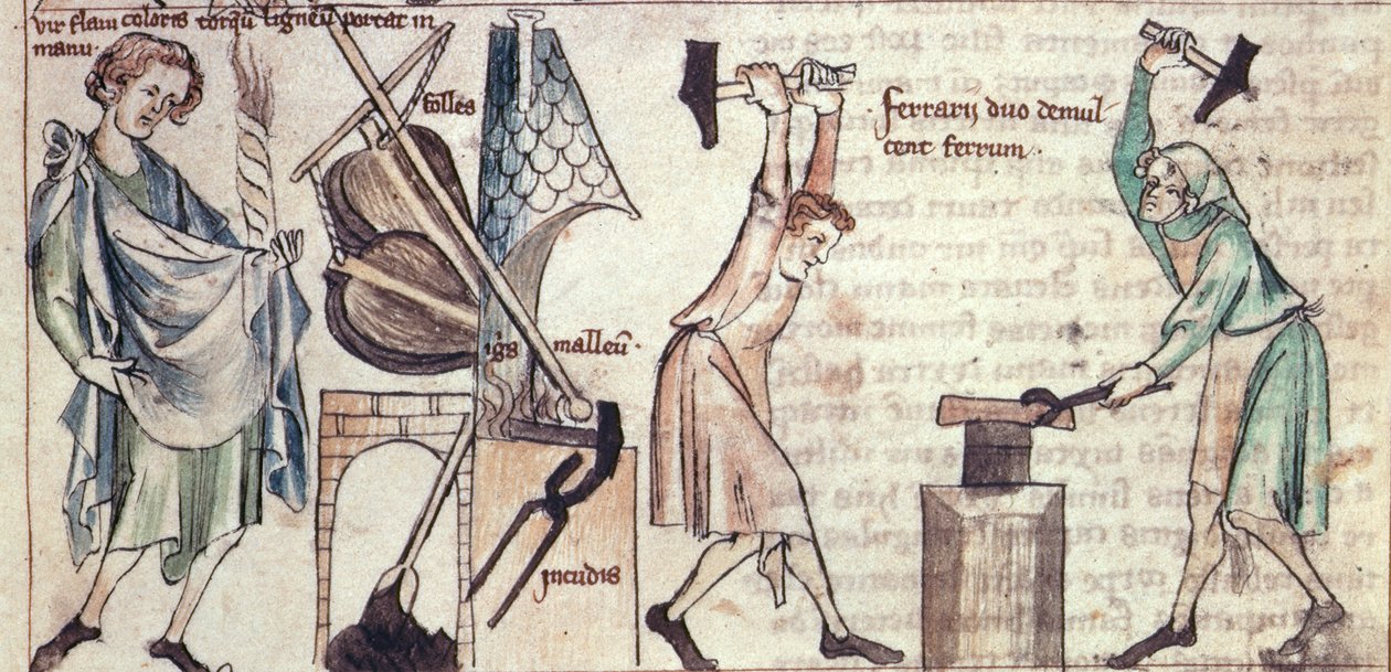 Sloane 3983 fol.5 Kowale przy pracy, z „Księgi astrologii” (welum) autorstwa Netherlandish School