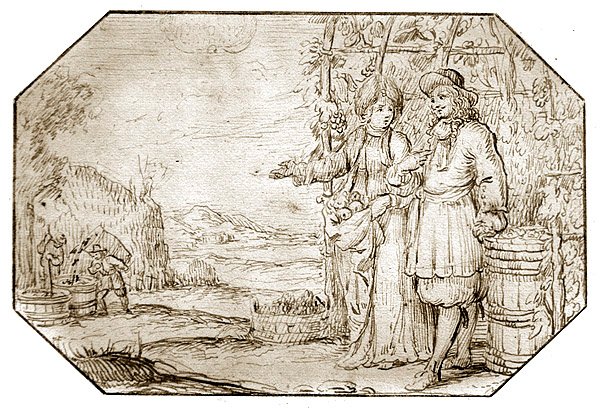 Cztery pory roku: jesień - żniwa, ok. 1675 (długopis i sepia na papierze) autorstwa Netherlandish School