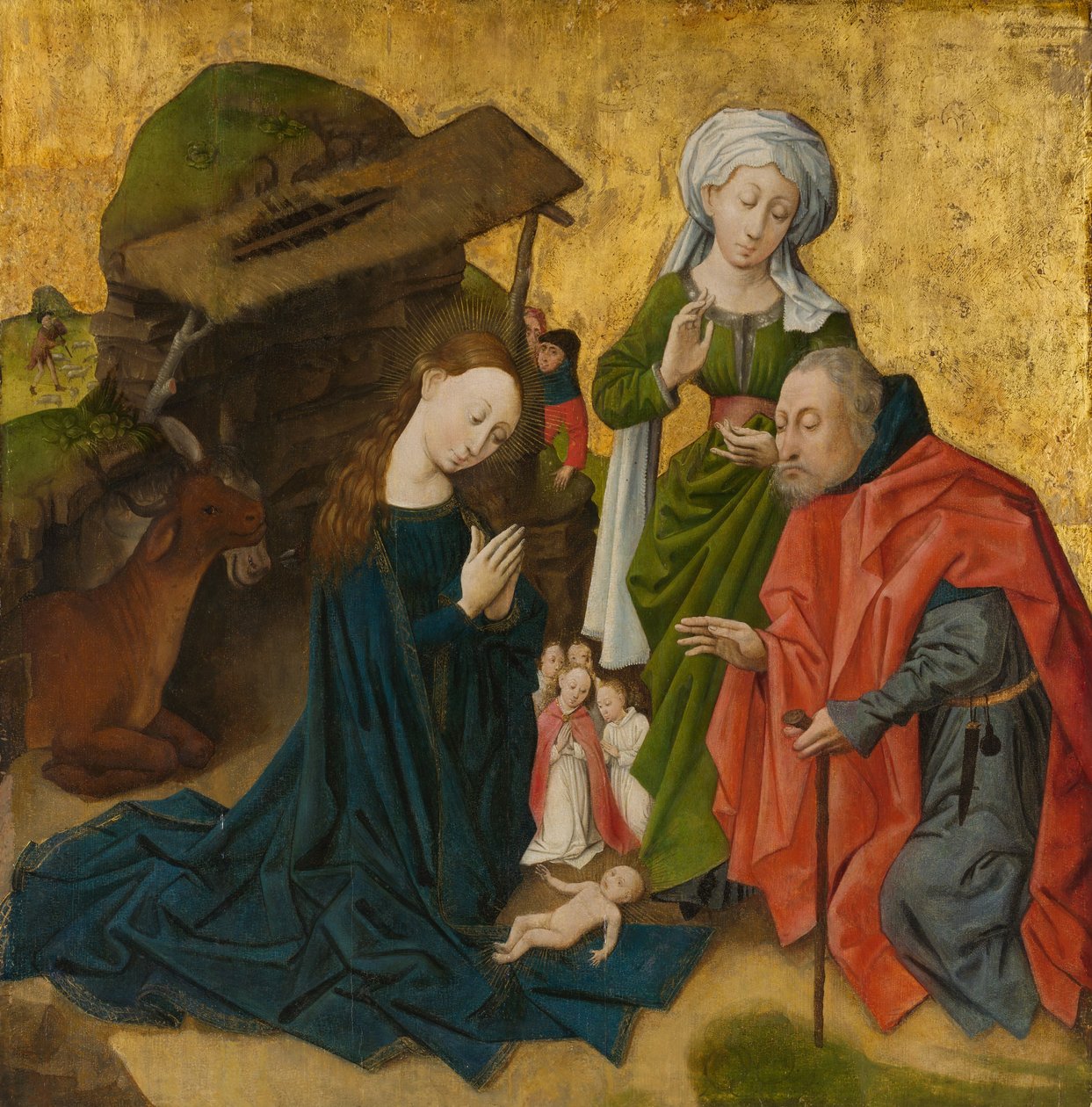 Narodzenia, ok. 1460 (olej na drewnie, złoto szlifowane) autorstwa Netherlandish School