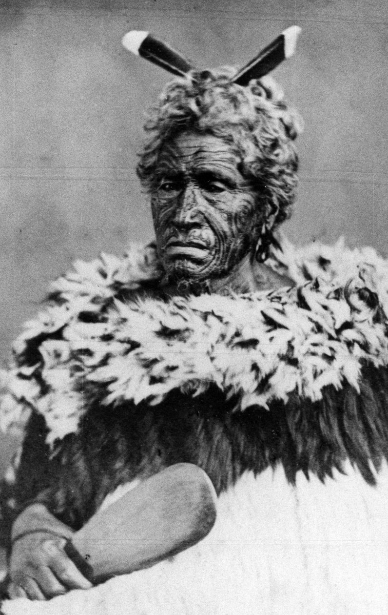 Portret mężczyzny maoryskiego, przed 1880 r. autorstwa New Zealand Photographer