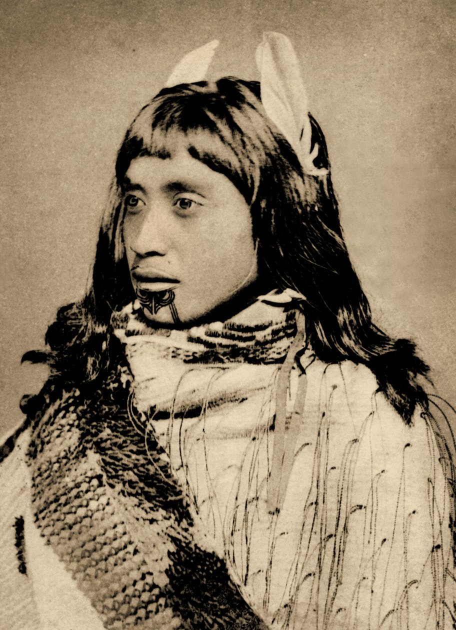 Maoryska dziewczyna z moko chin autorstwa New Zealander Photographer