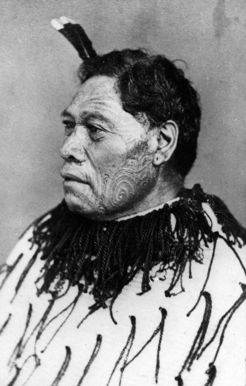 Portret mężczyzny maoryskiego, przed 1880 r. autorstwa New Zealander Photographer