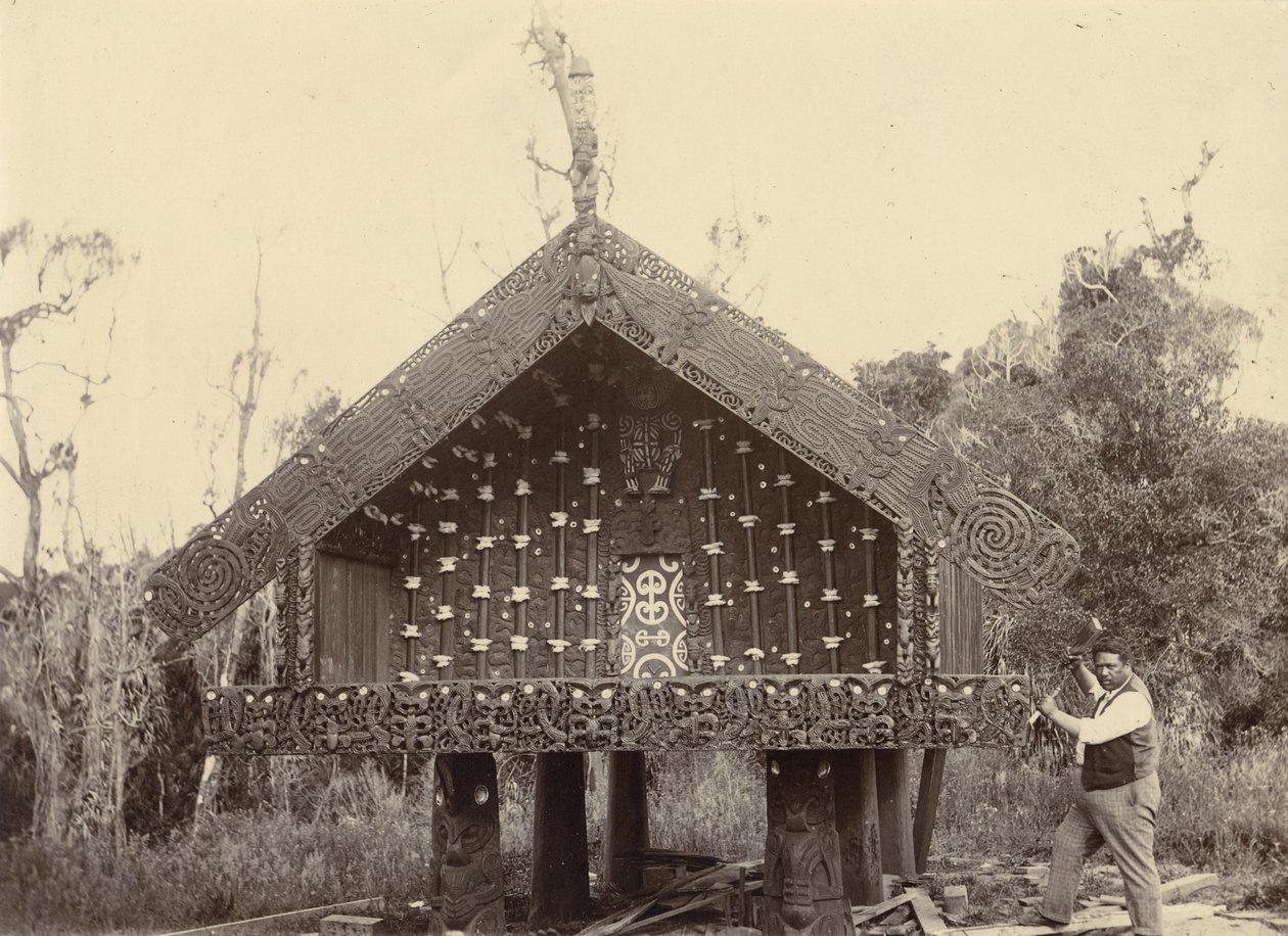 Te Takinga pataka, ok.1895 (srebrny odcisk żelatynowy) autorstwa New Zealander Photographer