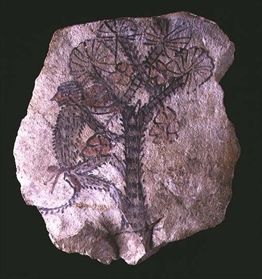 Ostracon przedstawiający małpę wspinającą się po drzewie autorstwa New Kingdom Egyptian