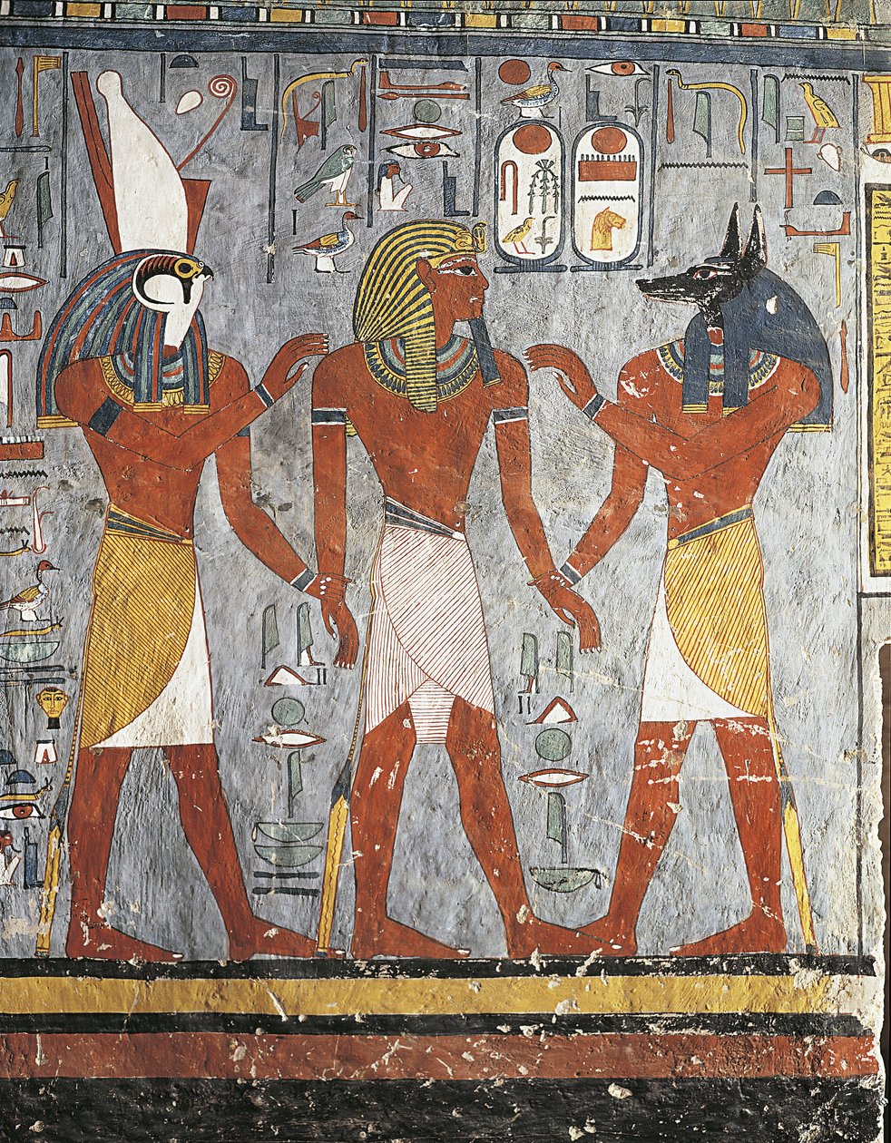 Faraon między bogami Harsiesis i Anubisem autorstwa New Kingdom Egyptian