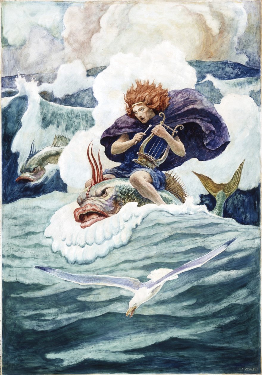 Arion i delfin, 1938 (olej na desce renesansowej) autorstwa Newell Convers Wyeth