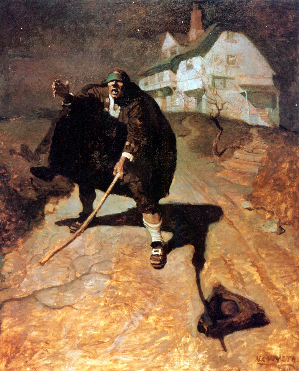 Ślepy Pew, ilustracja z Wyspy Skarbów, 1911 autorstwa Newell Convers Wyeth