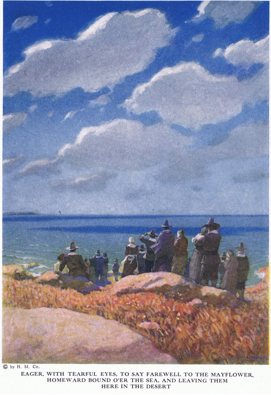 Chętny, ze łzami w oczach, by pożegnać się z Mayflowerem autorstwa Newell Convers Wyeth
