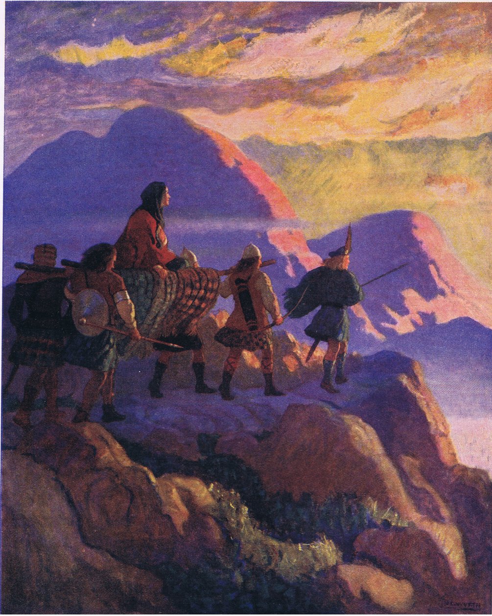 Helen schodzi do doliny kamieni, z The Scottish Chiefs opublikowanej przez Charlesa Schribnera Sons, 1930 autorstwa Newell Convers Wyeth