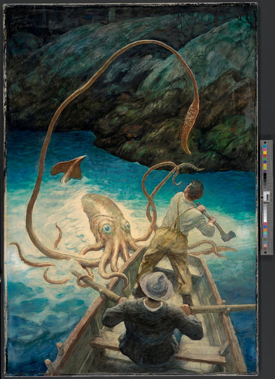 Przygoda wielkiej kałamarnicy, ok. 1930-40 (olej) autorstwa Newell Convers Wyeth