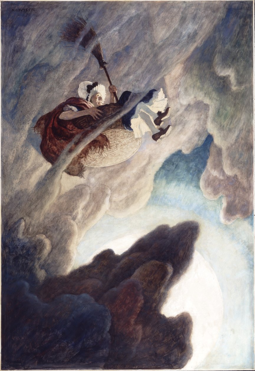 Stara kobieta podniosła się w wiadrze, 1940 (olej na panelu renesansowym) autorstwa Newell Convers Wyeth