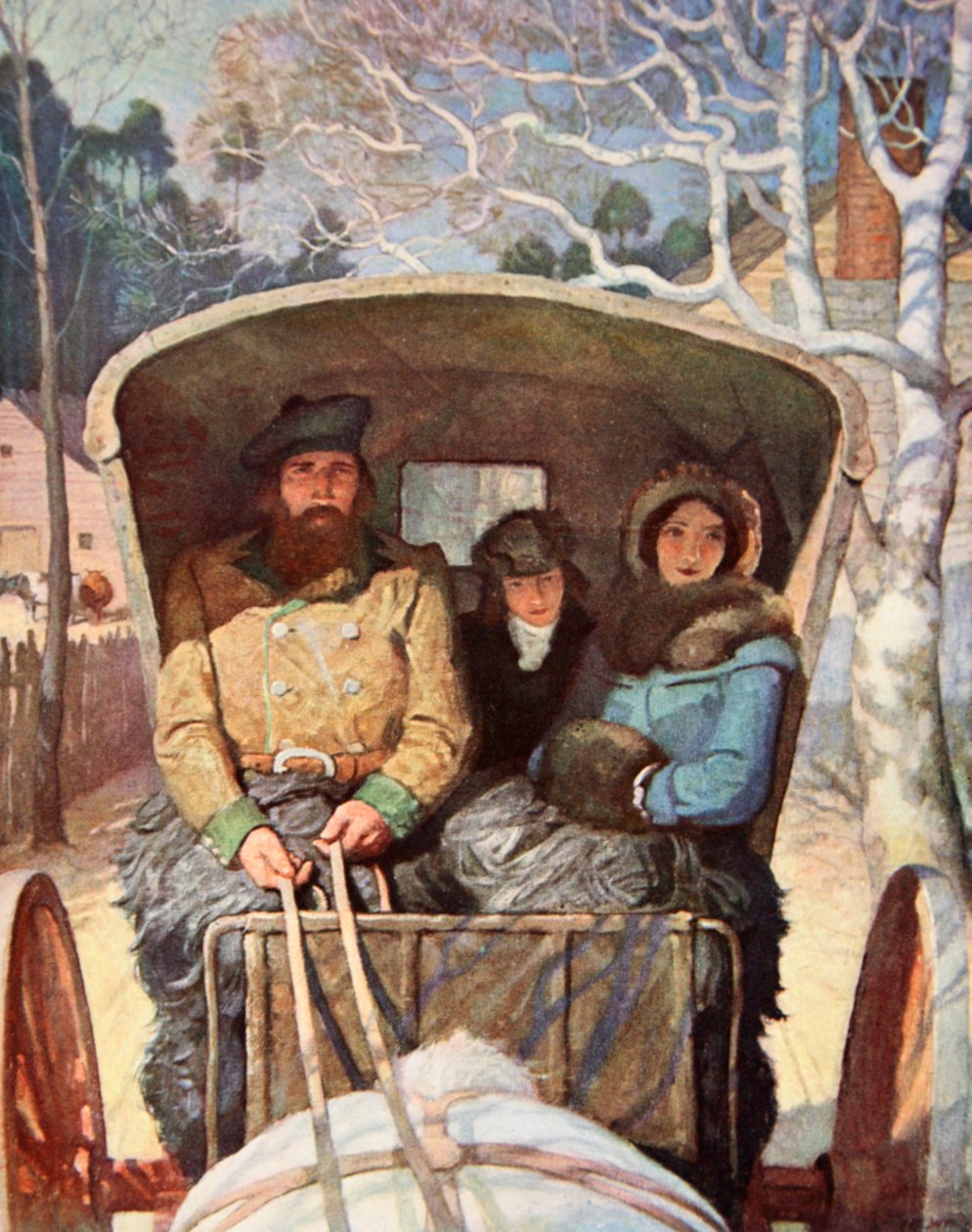 Rodzina Fraser przebrała się ciepło w powozie konnym (kolor lito) autorstwa Newell Convers (after) Wyeth