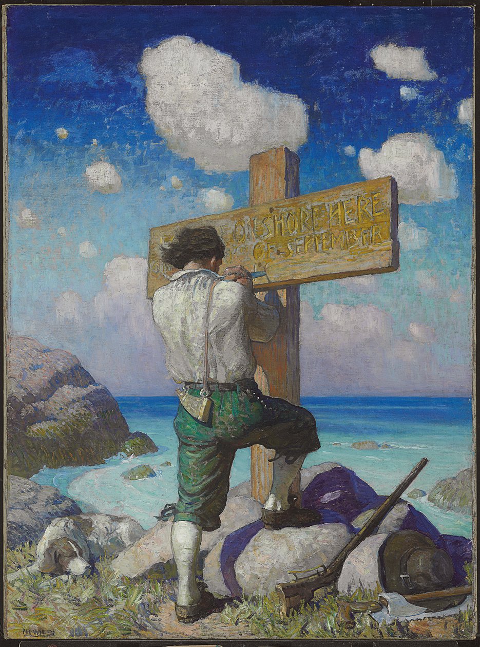 — …i robiąc z niego wielki krzyż, ustawiłem go na brzegu, gdzie najpierw… autorstwa Newell Convers Wyeth