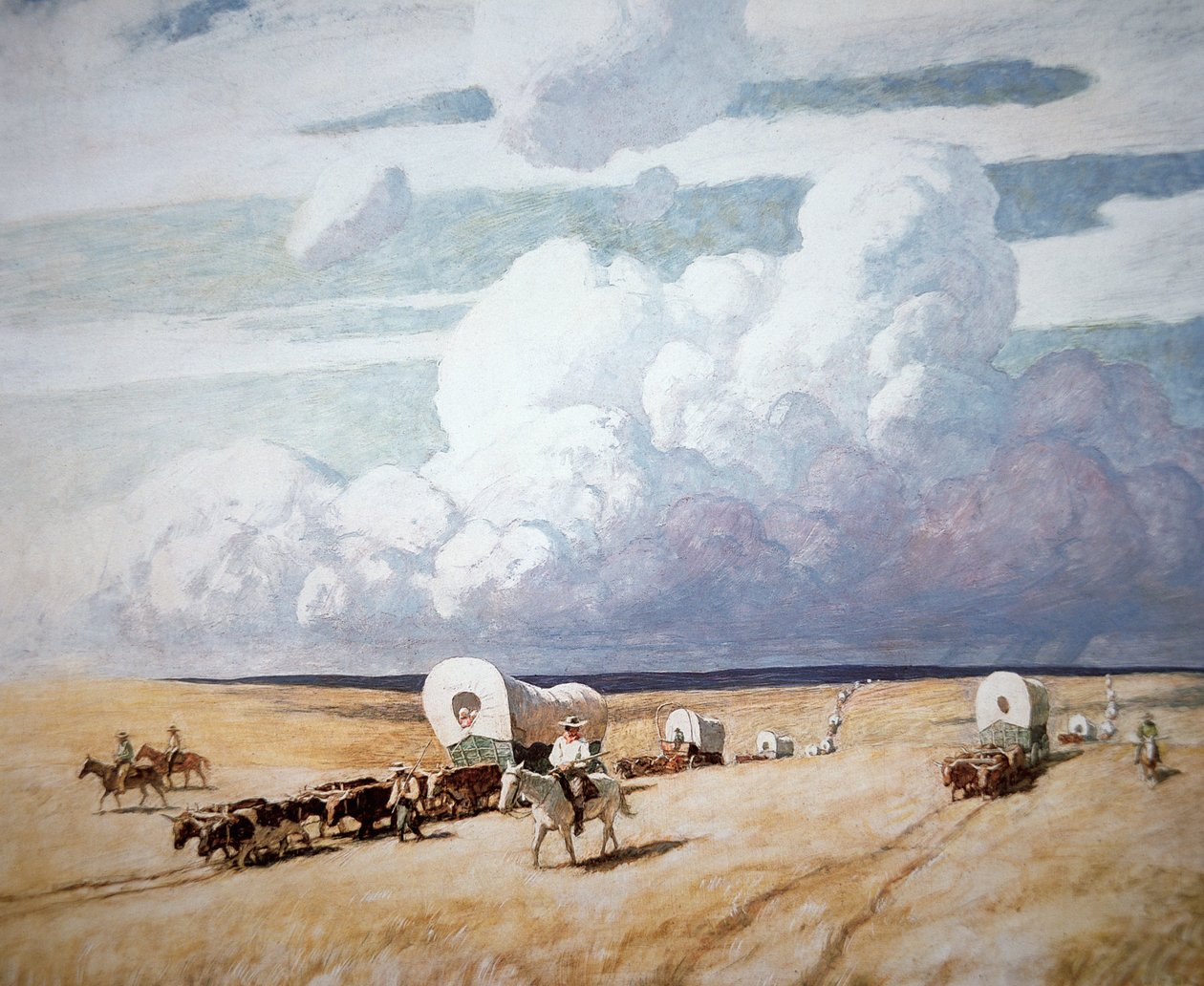 Kryte wagony jadące na zachód (olej na płótnie) autorstwa Newell Convers Wyeth