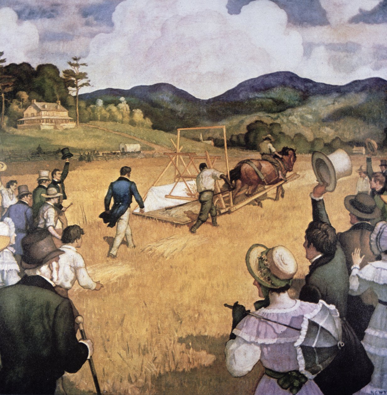 Cyrus H. McCormick (1809-84) i jego maszyna żniwna w 1837 roku (olej na płótnie) autorstwa Newell Convers Wyeth