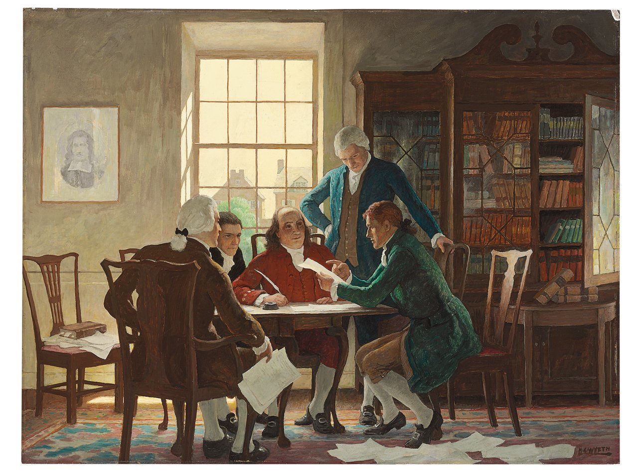 Sporządzanie Deklaracji Niepodległości w 1776 r. autorstwa Newell Convers Wyeth