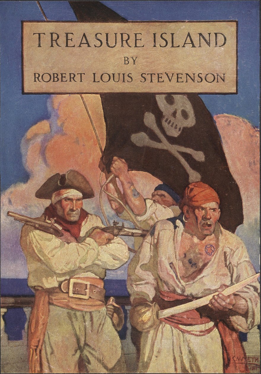 Kurtka przeciwpyłowa na wyspę skarbów Roberta Louisa Stevensona (1850 - 1894), wyd. 1915 autorstwa Newell Convers Wyeth
