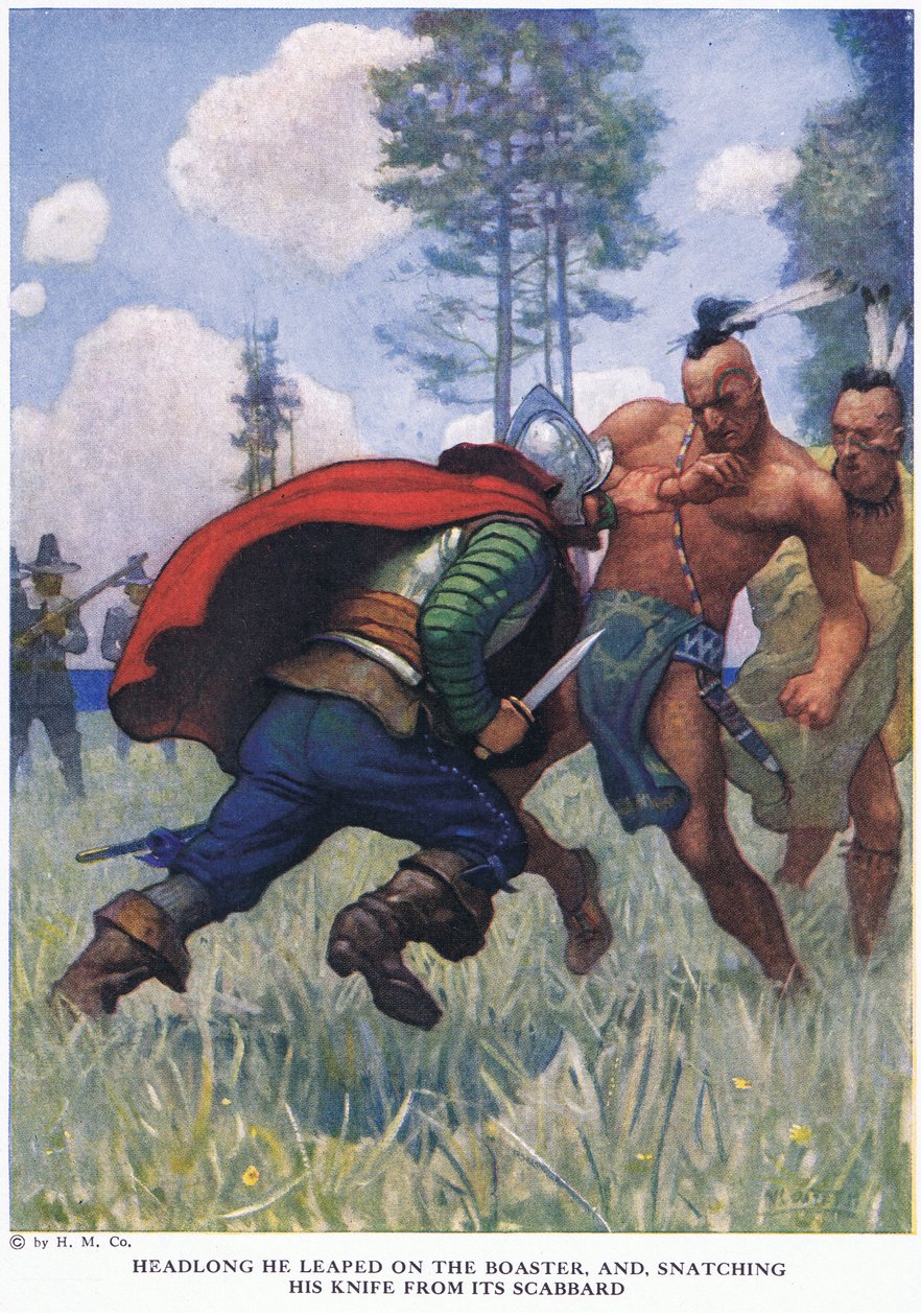 Skoczył na chojraka i wyrywając mu nóż z pochwy autorstwa Newell Convers Wyeth