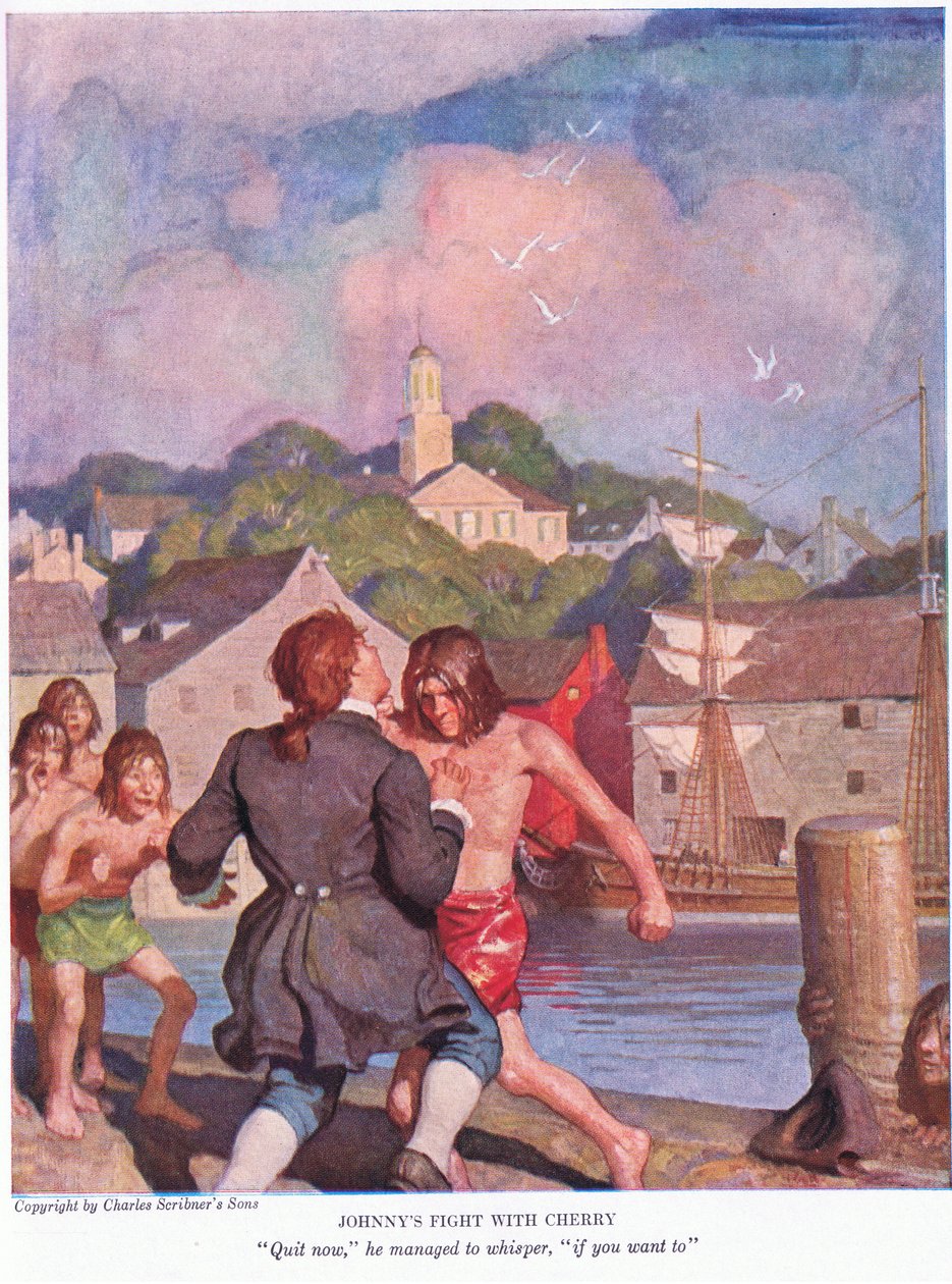 Johnny walczy z Cherry! Przestań, zdołał wyszeptać: Jeśli chcesz. , 1928 autorstwa Newell Convers Wyeth