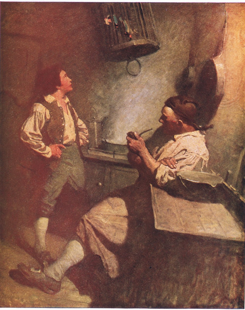 Long John Silver i Hawkins: Dla mnie był miły i zawsze cieszył się, gdy widział mnie w kambuzie. autorstwa Newell Convers Wyeth
