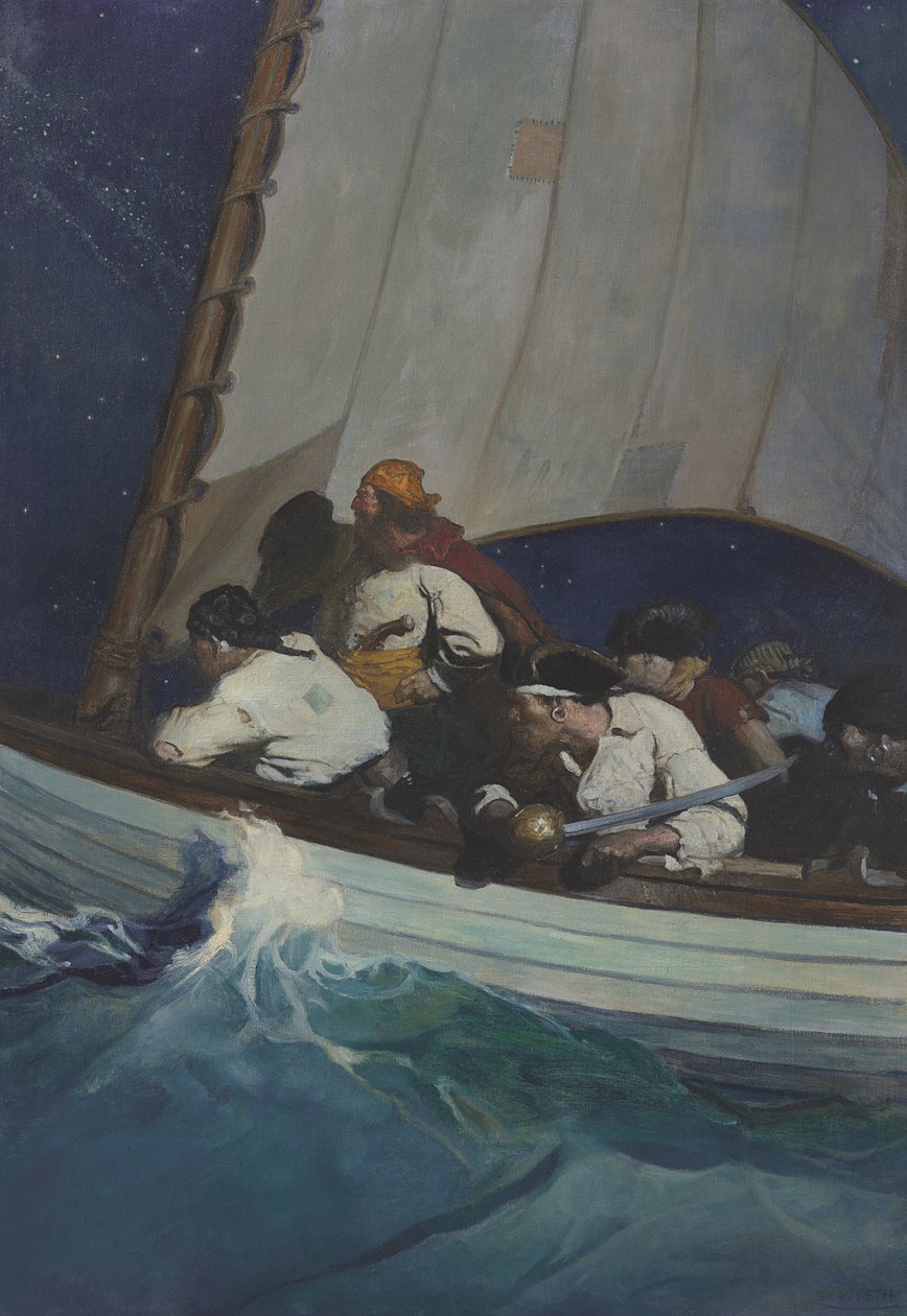 „Och, ludzie Morgana czekają na ciebie, a Czarnobrody… korsarz!” autorstwa Newell Convers Wyeth