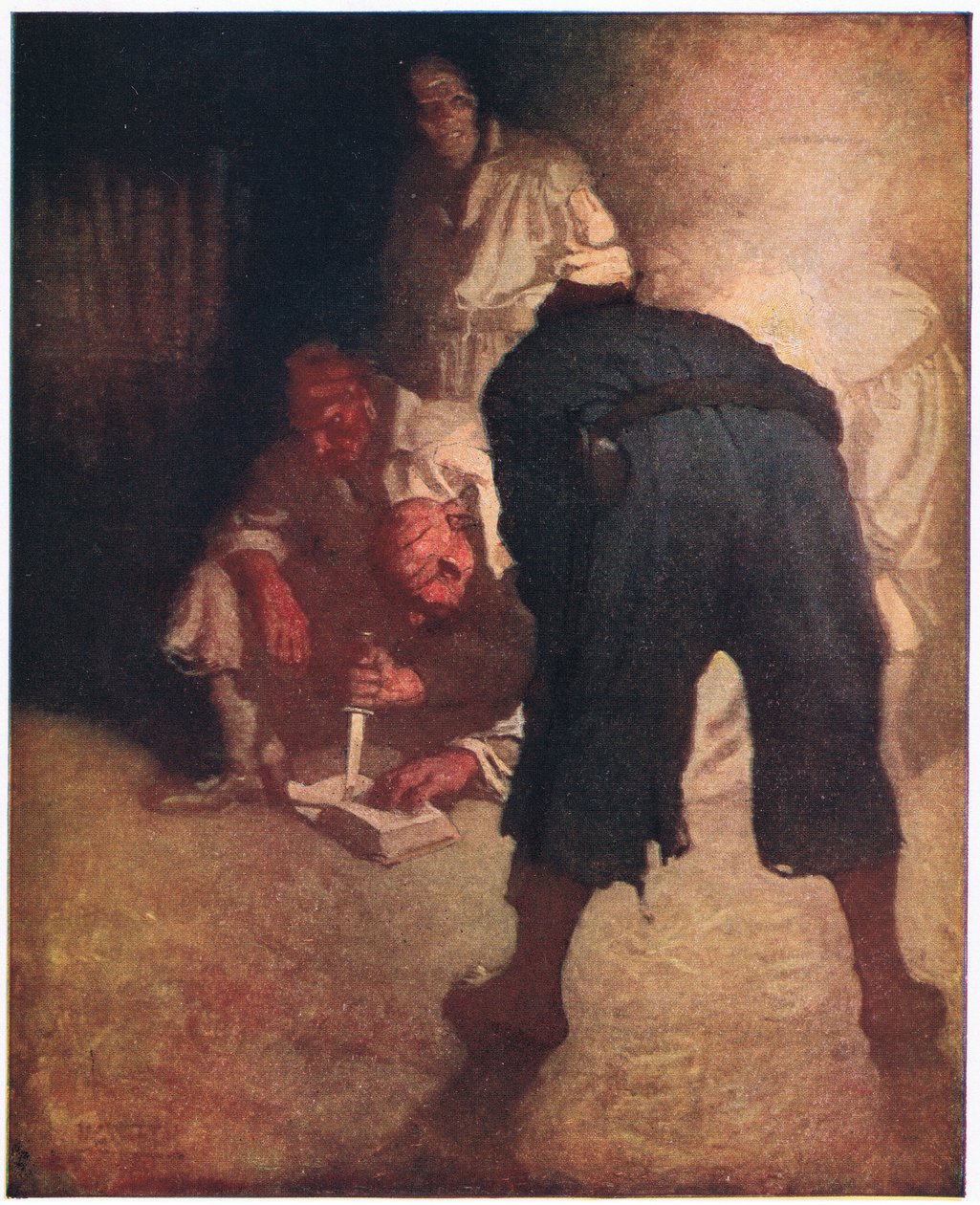 Czarna Plama: Mniej więcej w połowie drogi w dół zbocza do stajni, zostali zebrani w grupę autorstwa Newell Convers Wyeth