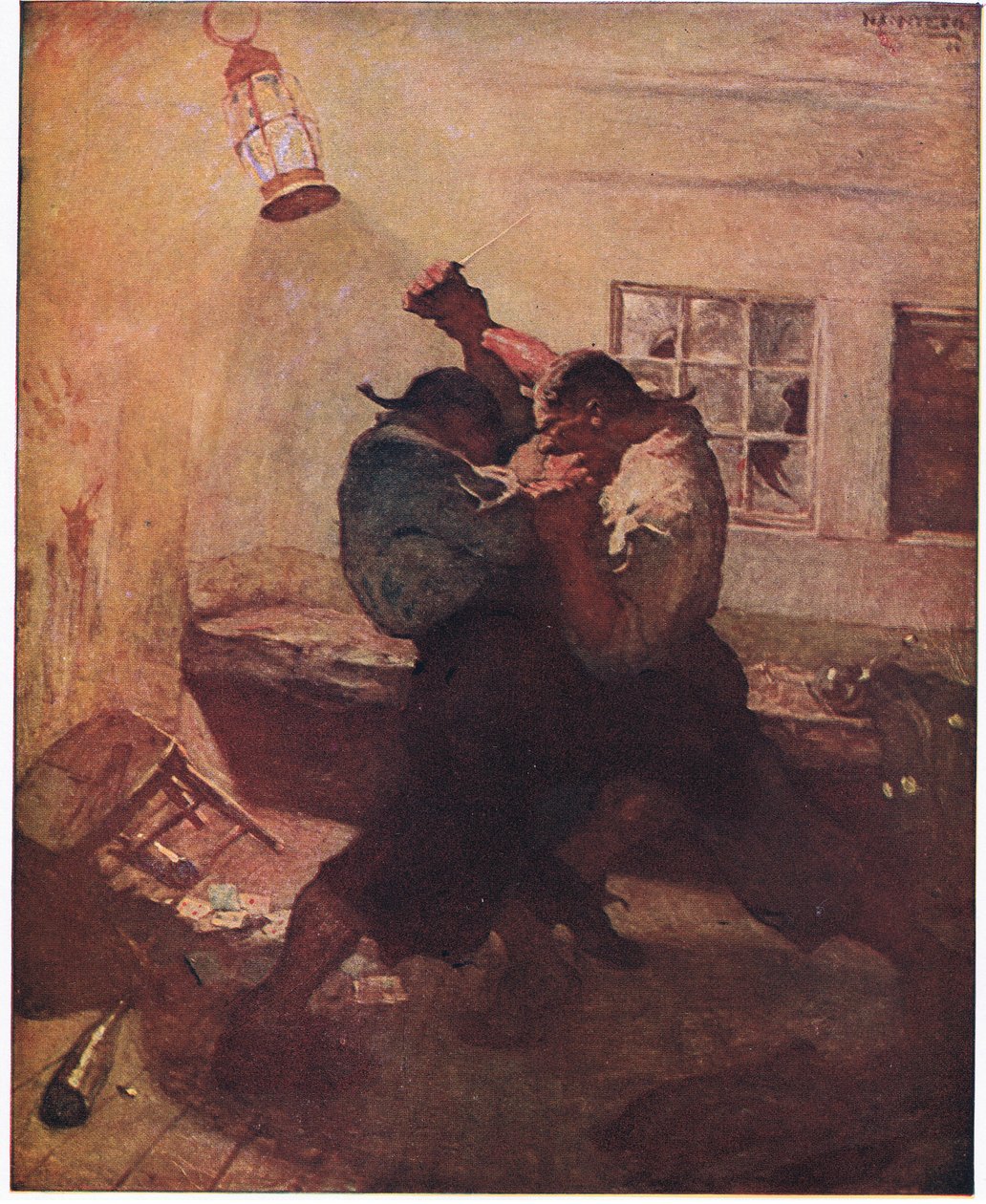 Walka w jaskini: Pokazał mi Dłonie i jego towarzysza złączonych w śmiertelną walkę autorstwa Newell Convers Wyeth