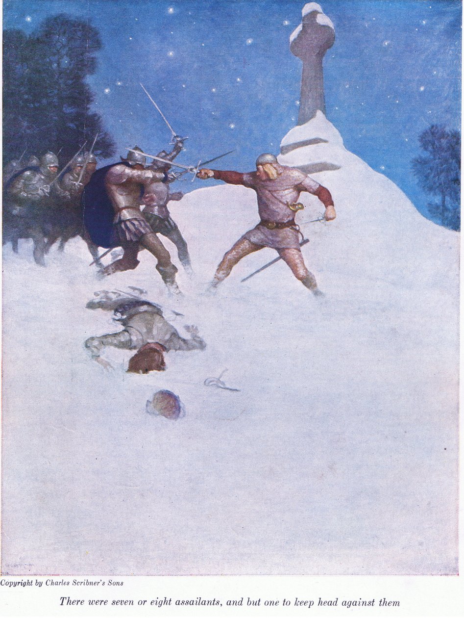 Napastników było siedmiu lub ośmiu i tylko jeden trzymał się przeciwko nim, 1916 autorstwa Newell Convers Wyeth