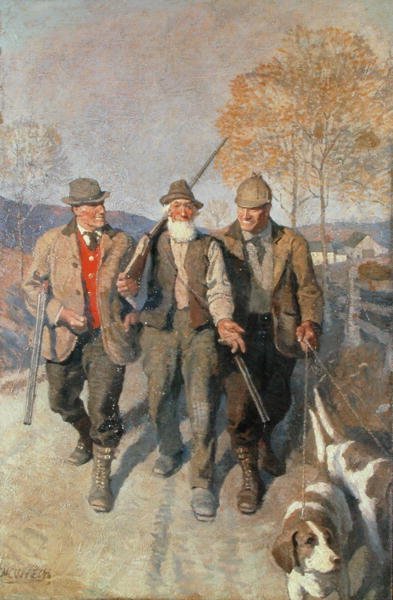 Trzej łowcy i psy (olej na płótnie) autorstwa Newell Convers Wyeth