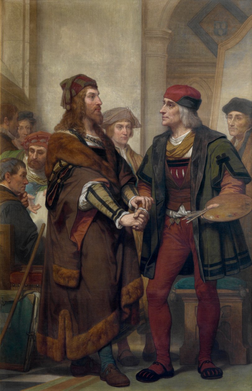 Albrecht Dürer odwiedza Quinten Massijs (olej na płótnie) autorstwa Nicaise de Keyser