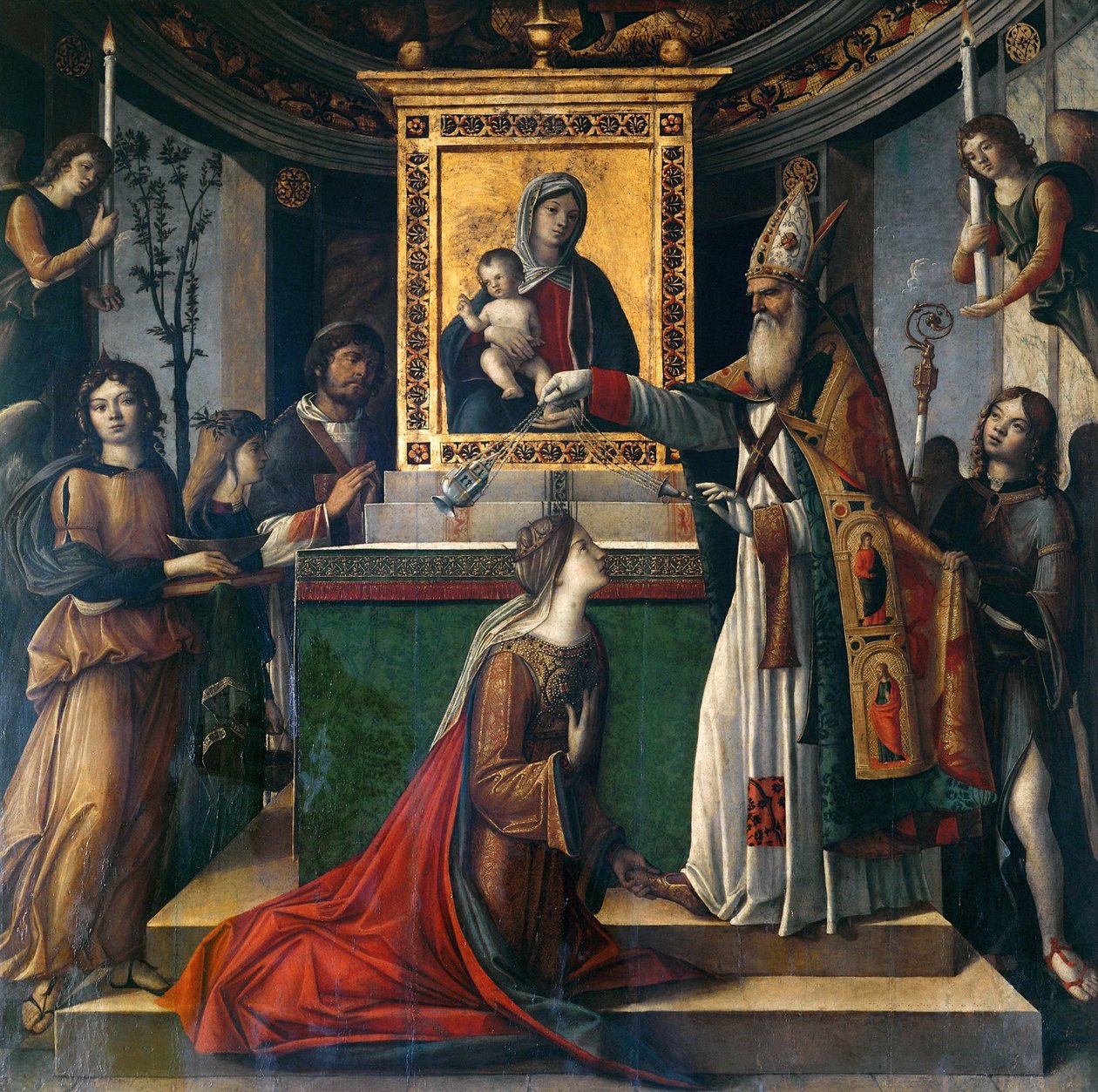 Św. Jan Ewangelista ukazujący się cesarzowej Galli Placydii, ok. 1490-1510. autorstwa Niccolò Rondinelli