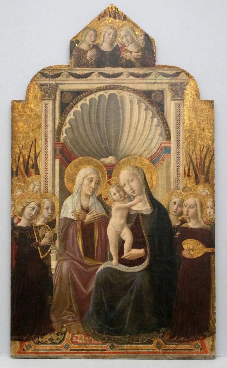 Św. Anna i Dziewica z Dzieciątkiem na tronie z Aniołami, ca. 1458-61. autorstwa Niccolò da Foligno