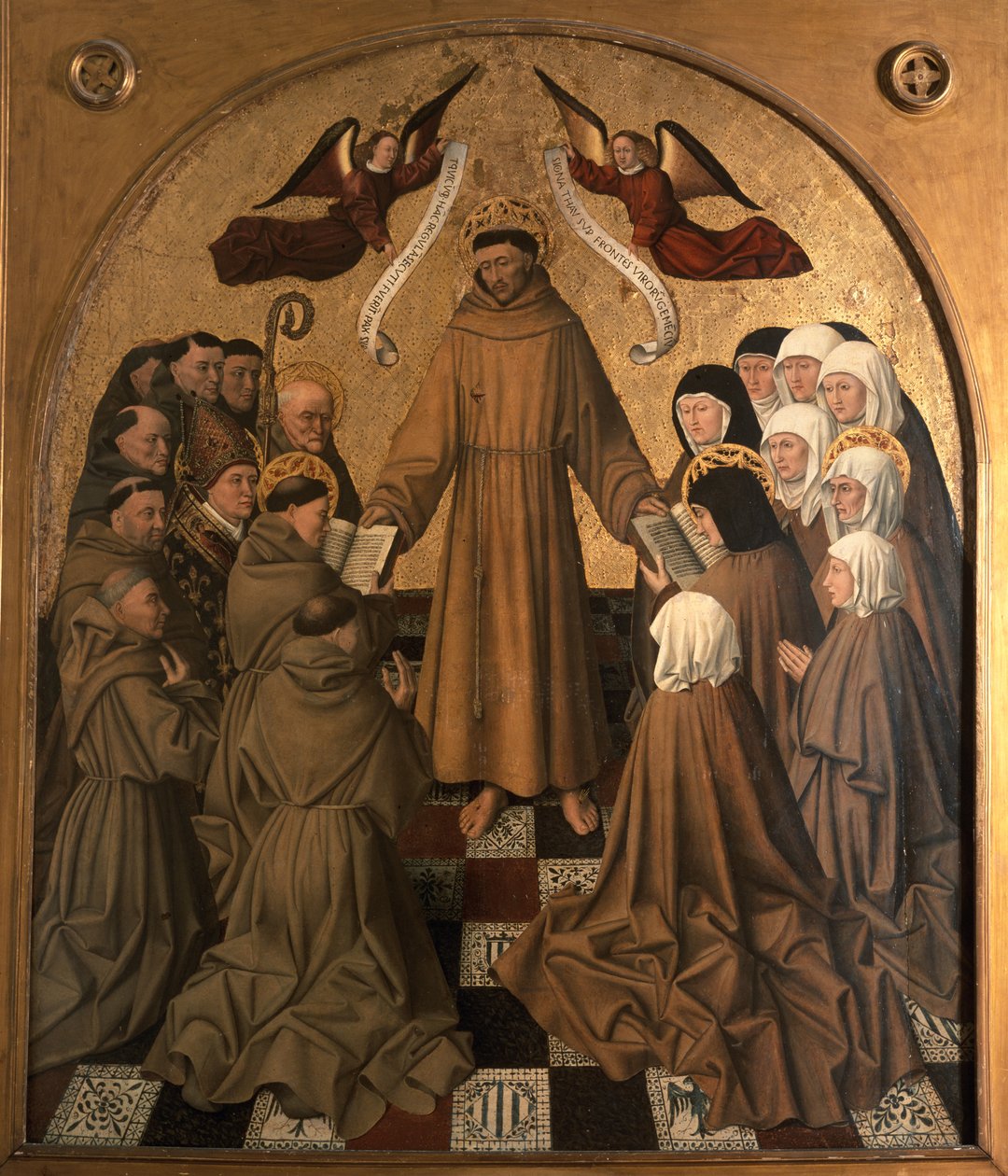 Św. Franciszek dający regułę swoim uczniom, panel z Pala di Rocca (tempera i złoty płatek na panelu) autorstwa Niccolo Antonio Colantonio