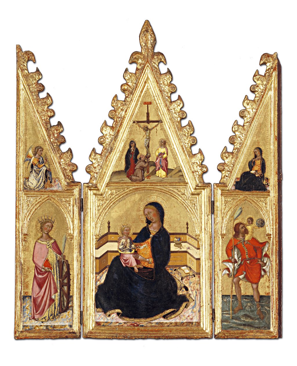 Madonna Pokory ze św. Katarzyną Aleksandryjską, św. Krzysztofem, Zwiastowaniem i Ukrzyżowaniem, ok. 1370-75 (tempera na panelu) autorstwa Niccolo di Buonaccorso