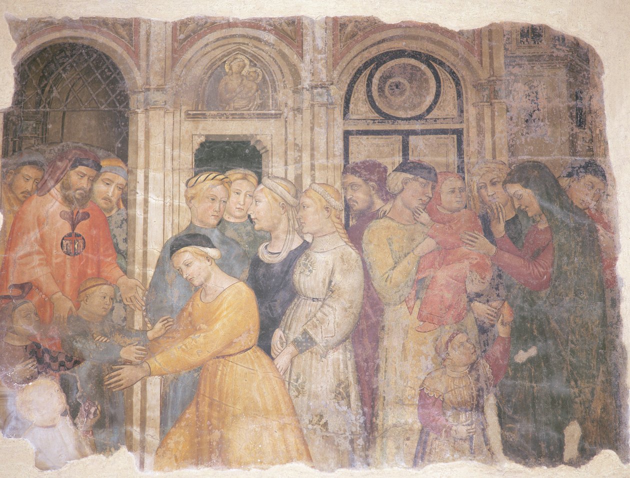 Sceny z "Kapitanowie miłosierdzia powierzają porzucone dzieci matkom", 1386 r. autorstwa Niccolò Pietro di Gerini