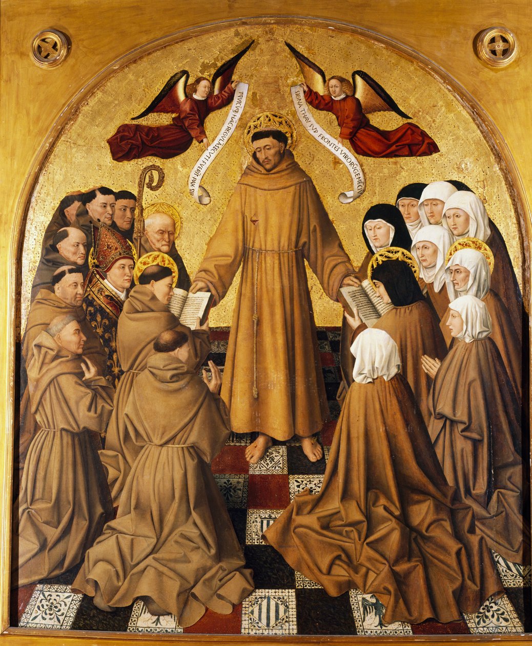 Tablica ołtarzowa, św. Franciszek przekazuje Regułę swoim wyznawcom (braciom mniejszym i klaryskom) autorstwa Niccolo Antonio Colantonio