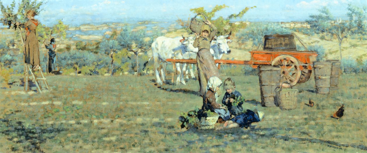 Na polach, ok. 1891 r., autorstwa Niccolo Cannicci (1846-1906). Olej na płótnie, 41,5x90,5 cm. autorstwa Niccolo Cannicci