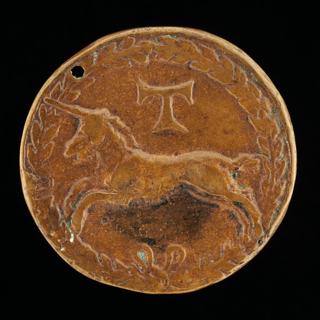 Jednorożec i Tau-Krzyż [rewers], c. 14801486. autorstwa Niccolo Fiorentino